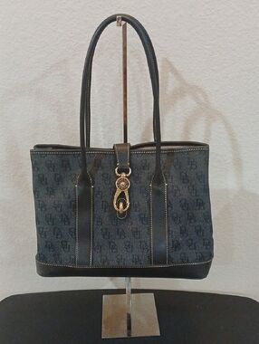 Dooney & Bourke Black Logo Canvas Tote with Gold Hardware
